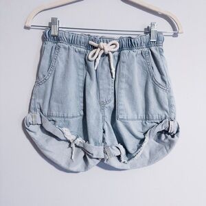 One Teaspoon - Light Wash Drawstring Denim Shorts